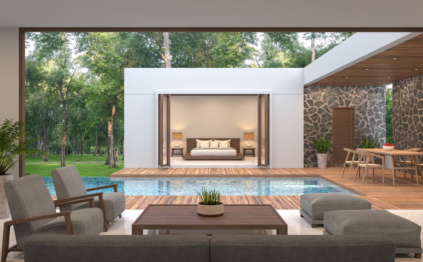 Modern contemporary pool villa 3d render